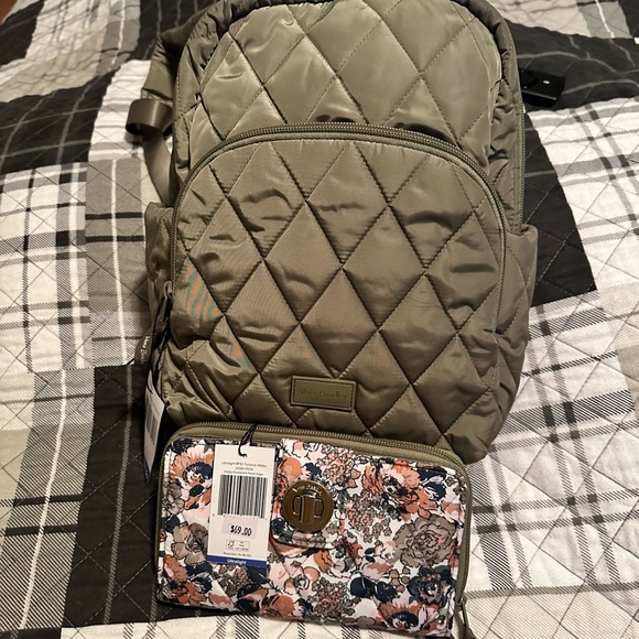 Vera Bradley Handbags - Vera Bradley Sage Essential Compact Backpack and Floral Sage Wallet NWT